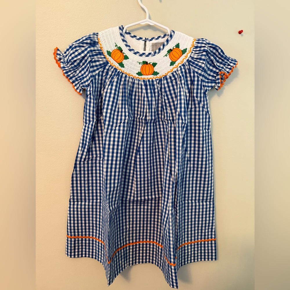 Lil Cactus Blue Gingham Smocked Pumpkin Dress